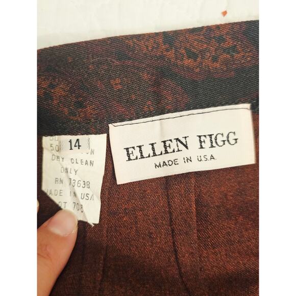 Vintage Ellen Figg Skirt With A Back Zipper Size 14 Brown Paisley Print Pleated - Picture 8 of 8